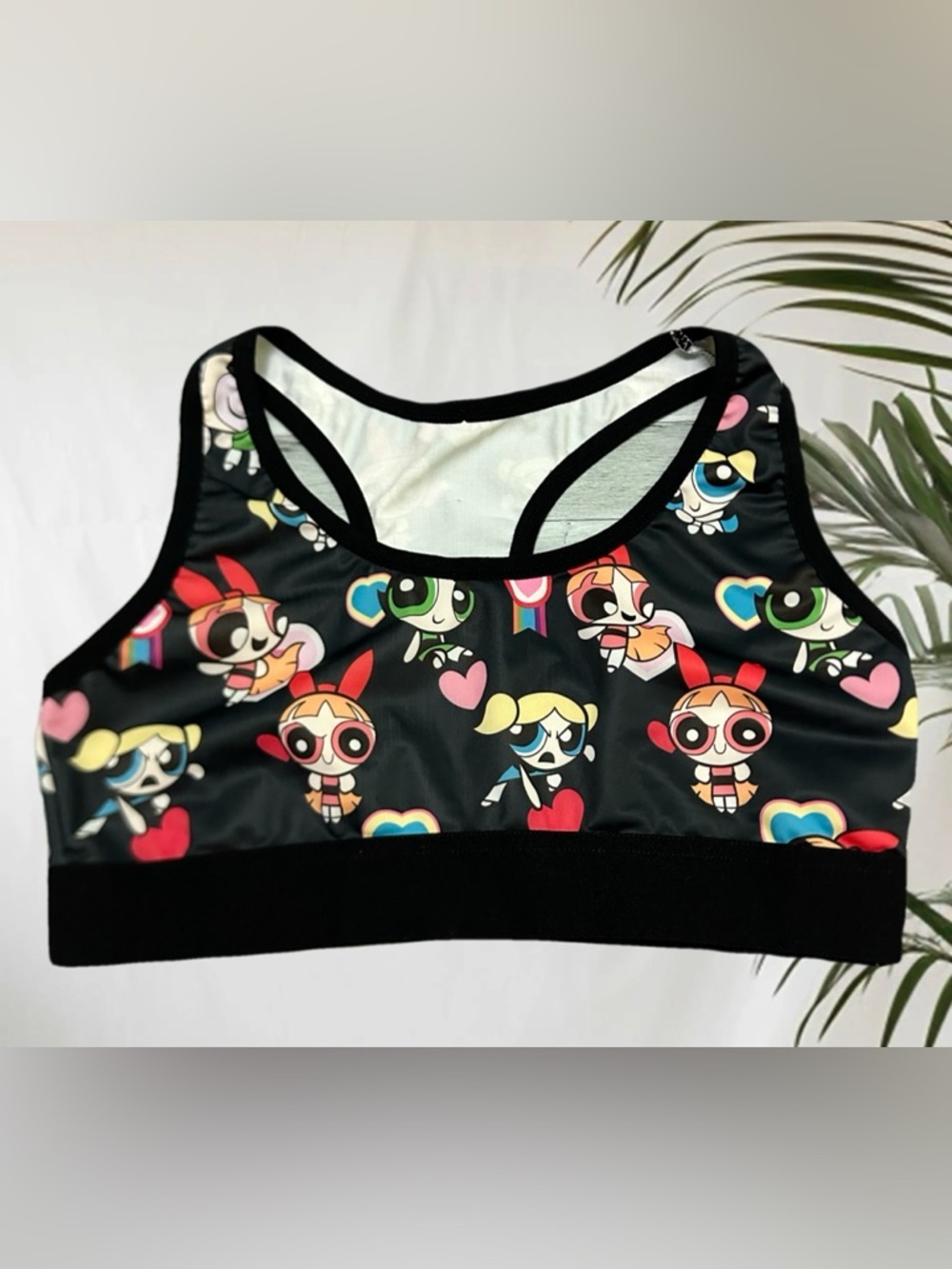 Power Puff Cartoon Network Black on White Bra sport M